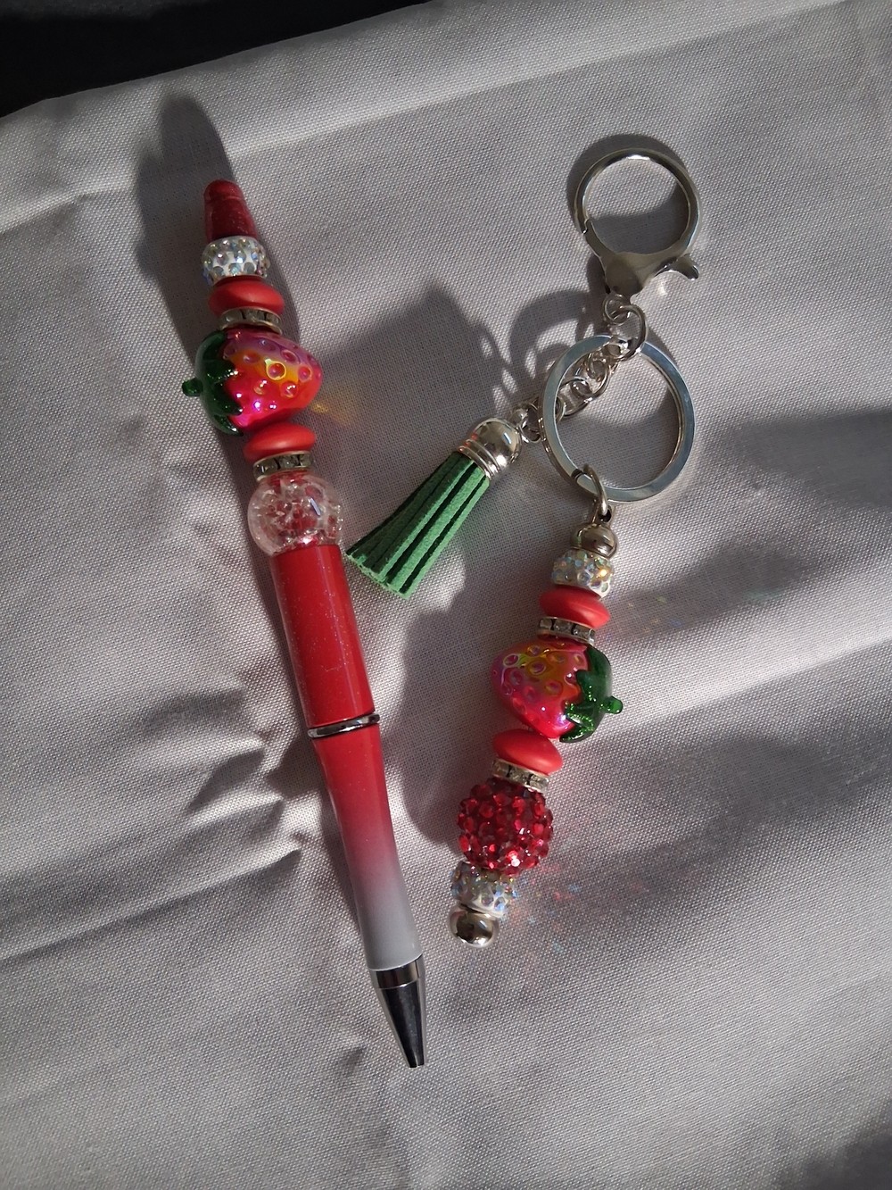 Handmade Strawberry Pen & Matching Keychain
